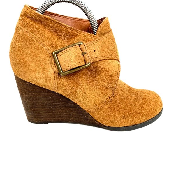 LUCKY BRAND Sumarah Cognac Brown Suede Wedge Bootie - Picture 2 of 9